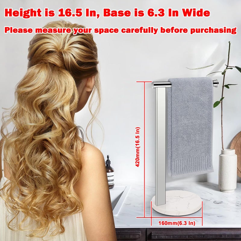 Siyzda Hand Towel Holder Stand for Bathroom  L- Shaped Freestanding Hand Towel Rack  Towel Bar Kitchen Vanity Countertop Organizer  SUS304 Stainless Steel Material (Marble Base  Chrome) - Image 4